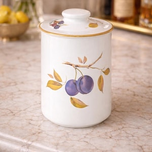 Vintage Royal Worcester Evesham Vale Canister w/ Lid Medium Fruit Motif