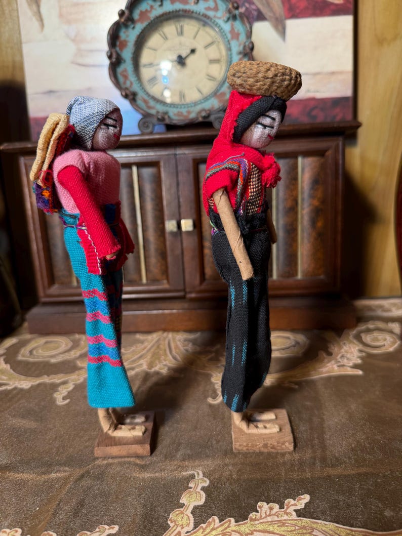 Vintage Handmade Guatemalan Folk Art Dolls Pair Woven Clothing 8.5 ...