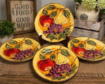Hand Painted Fruit Plates Set of 4 Tabletops Gallery Paris Fruit Tuscan Kitchen Decor