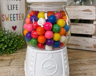 Vintage Style Gumball Candy Jar Glass Globe White Base 25 Cent Decor