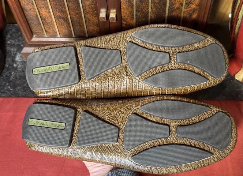 Donald J Pliner Men’s Olive Green Lizard Embossed Leather Penny Loafers Size 7 image 9