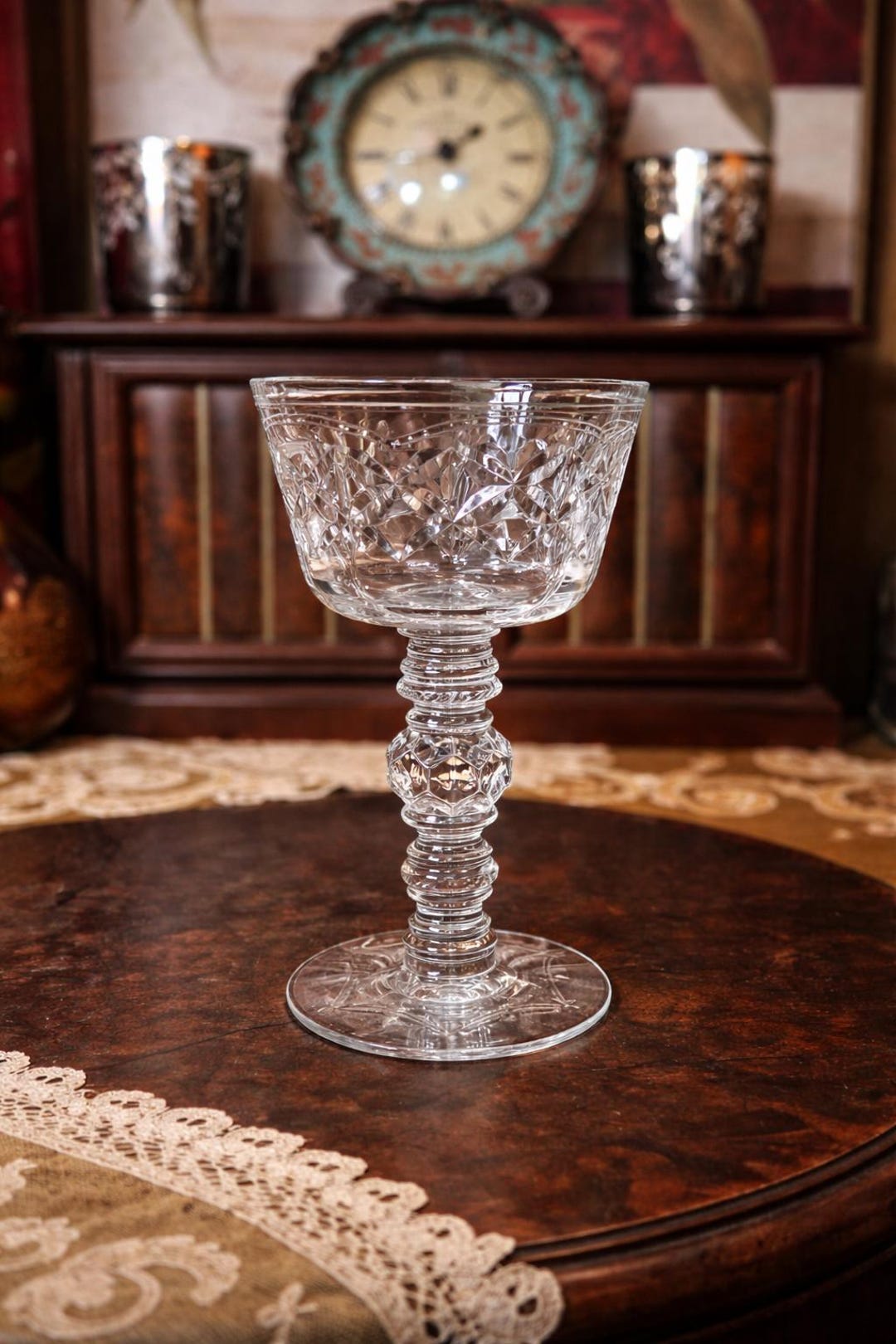 Vintage 1950s Cut Crystal Compote Dessert Cup Starburst Pattern ...
