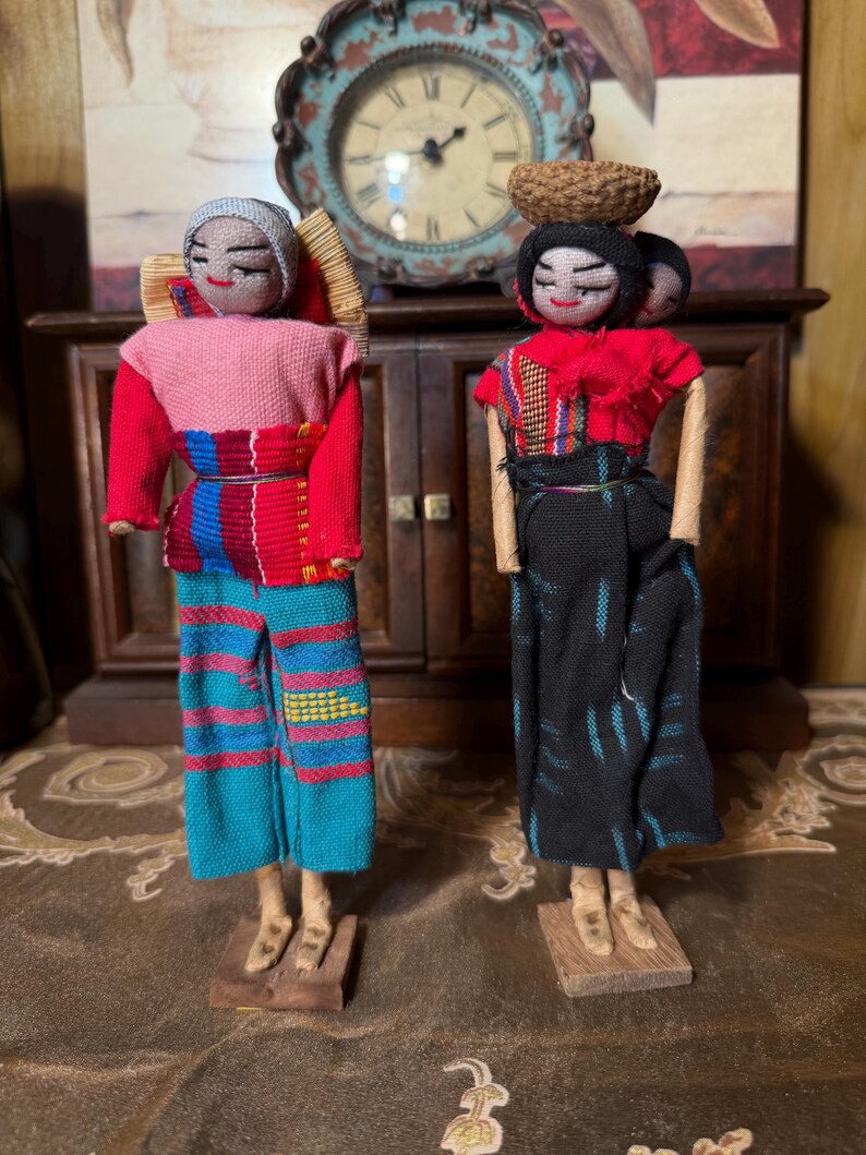 Vintage Handmade Guatemalan Folk Art Dolls Pair Woven Clothing 8.5 ...