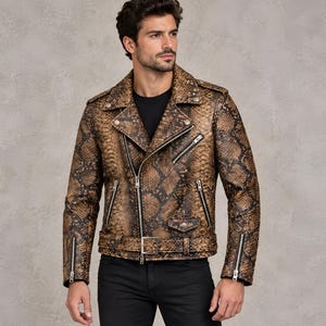 Handmade Snake Skin Leather Jacket for Men – Python Print Motorcycle Biker Style