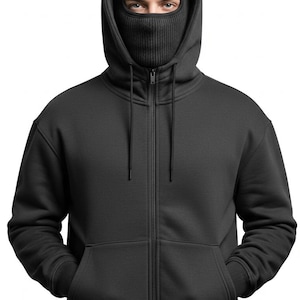 Black Balaclava Hoodie: Streetwear Ninja Mask Full Zip Hoodie