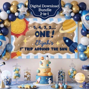First Trip Around The Sun Birthday Banner, Space Theme Sign, DIY 5'x3' Paintable Backdrop, 6'x2' Printable Galaxy, Canva Digital Download