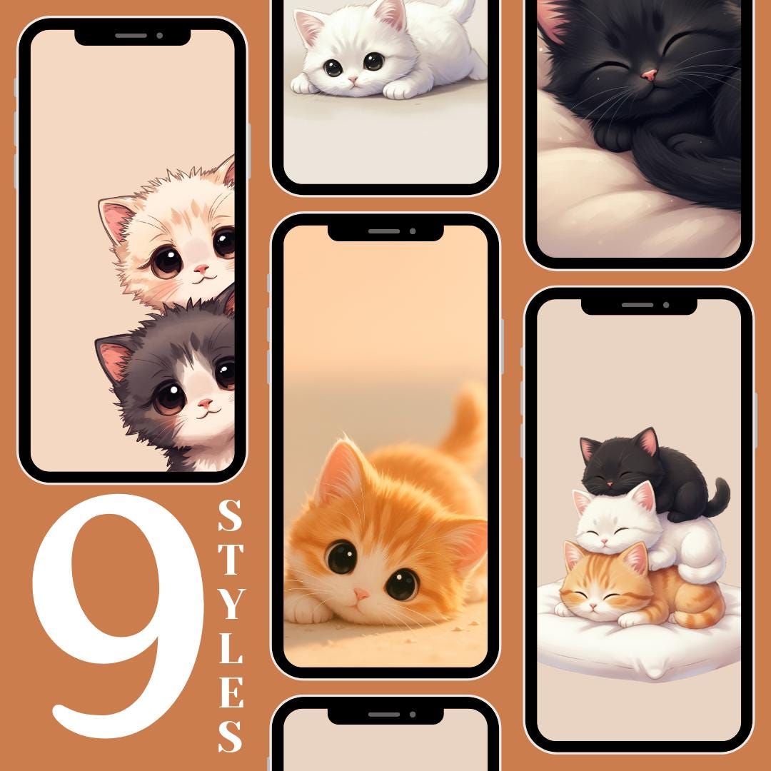 Kawaii Kitten Wallpaper Pack | Cute Cartoon Cat Phone Backgrounds ...