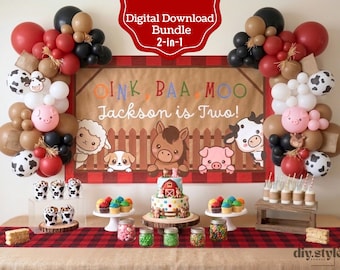 Oink Baa Moo 2nd Birthday Banner Template | Farm Animal Party | Barnyard Birthday | Editable Canva Download | DIY Paintable or Printable