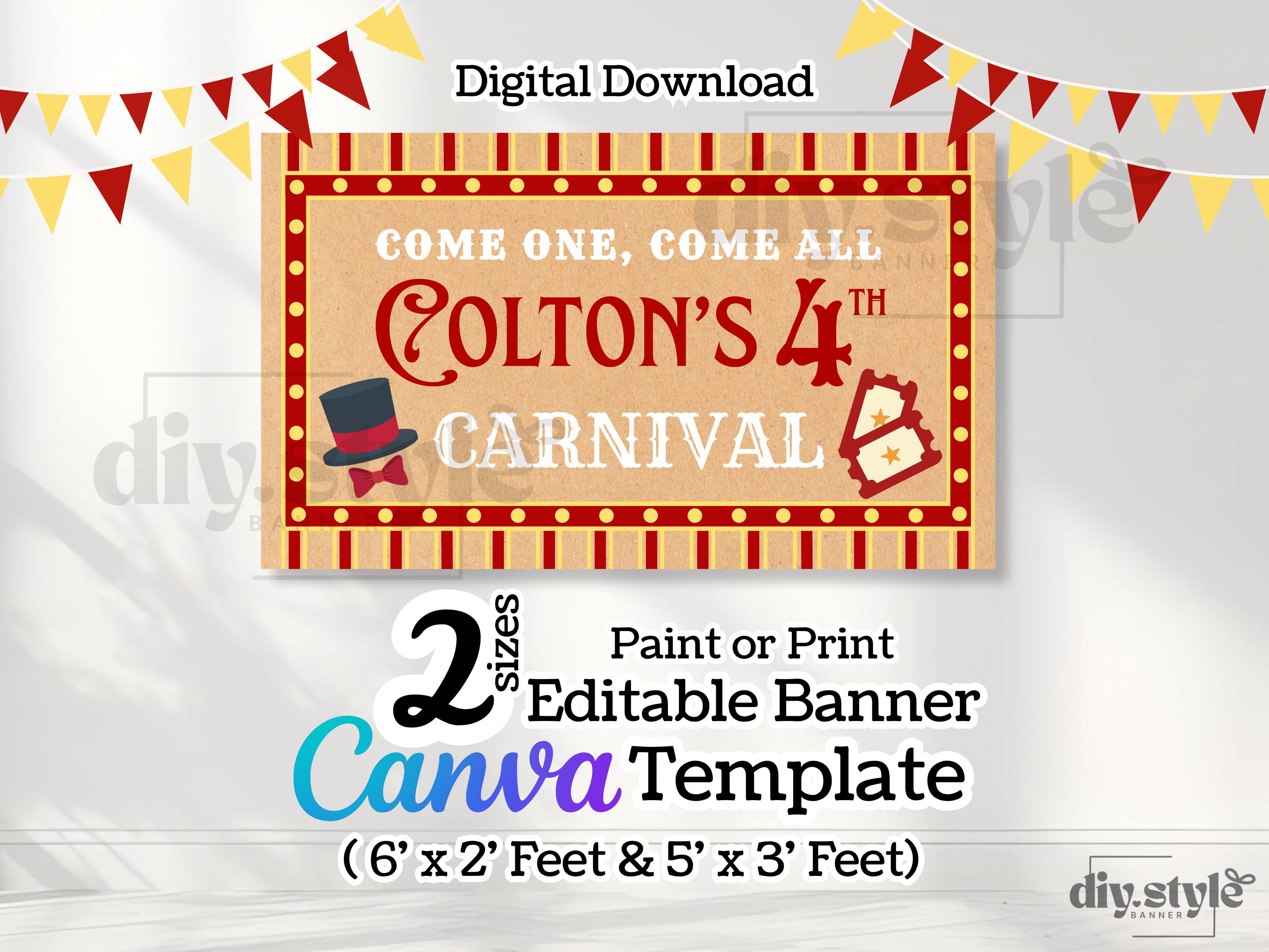 5x3 Sign Carnival Birthday Banner Template | Vintage Circus Party | Editable ...