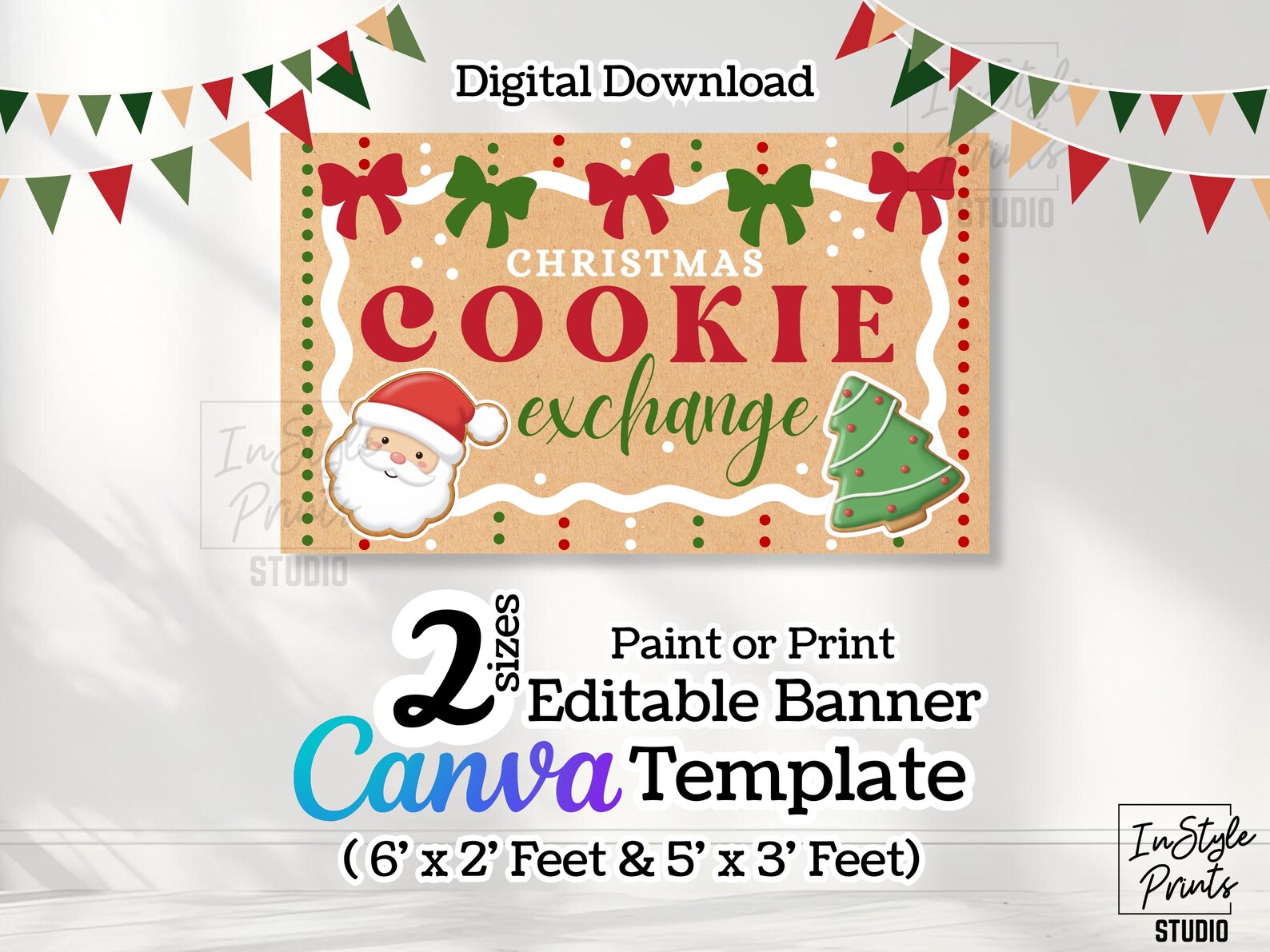 Christmas Cookie Exchange Banner Template | 5x3 DIY Projector Backdrop ...