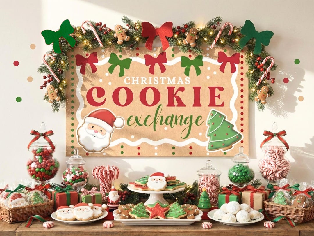 Christmas Cookie Exchange Banner Template | 5x3 DIY Projector Backdrop ...