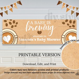A Baby Is Brewing Banner | Coffee Baby Shower Backdrop | Rustic Gender Neutral Decoration | DIY Paint or Print | Editable Canva Template image 5