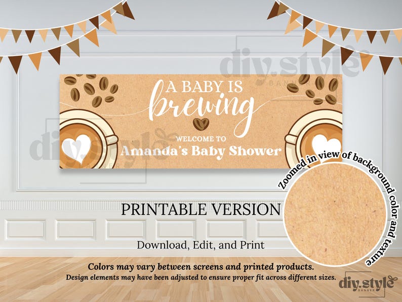 A Baby Is Brewing Banner | Coffee Baby Shower Backdrop | Rustic Gender Neutral Decoration | DIY Paint or Print | Editable Canva Template image 5