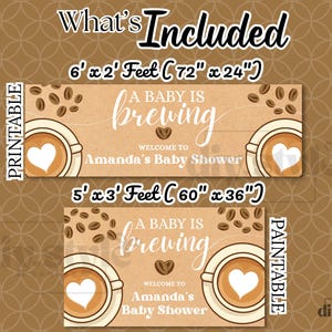 A Baby Is Brewing Banner | Coffee Baby Shower Backdrop | Rustic Gender Neutral Decoration | DIY Paint or Print | Editable Canva Template image 3