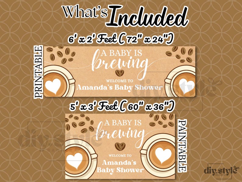 A Baby Is Brewing Banner | Coffee Baby Shower Backdrop | Rustic Gender Neutral Decoration | DIY Paint or Print | Editable Canva Template image 3
