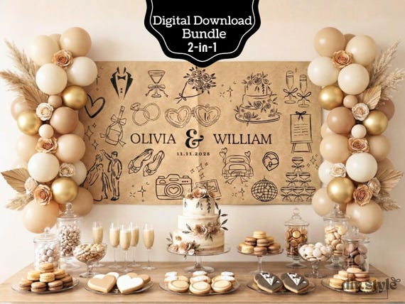 Wedding Doodle Banner Template, Hand Drawn Bridal Decor Sign, Editable Canva Rehearsal Banner, DIY Hand Painted Style, Digital Download