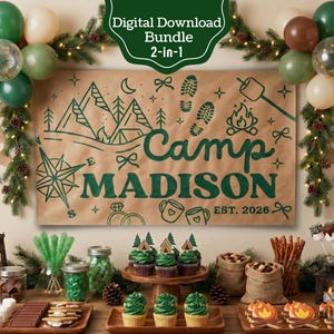 Camp Bachelorette Banner Template | Glamping Party | Editable Camping Backdrop | Camp Bachelor Sign | DIY 5'x3' Paintable | 6'x2' Printable