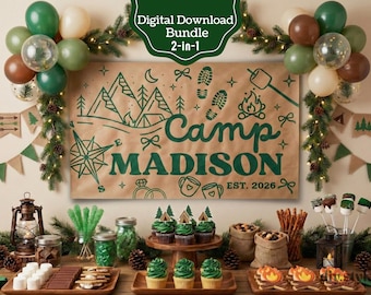 Camp Bachelorette Banner Template | Glamping Party | Editable Camping Backdrop | Camp Bachelor Sign | DIY 5'x3' Paintable | 6'x2' Printable