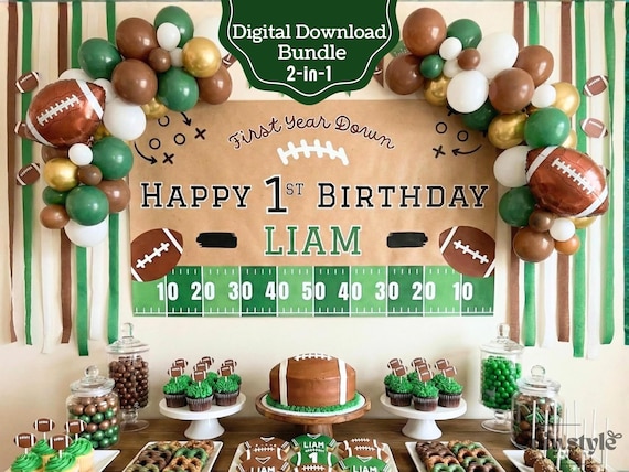 First Year Down Birthday Banner Template | Football 1st Birthday Sign | DIY 5x3 Hand Painted Style | Printable 6x2 | Rookie of the Year
