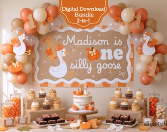 One Silly Goose Birthday Banner Canva Template, Fall 1st Birthday Backdrop, Editable Duck Birthday Party Sign, Projector Trace & Paint DIY