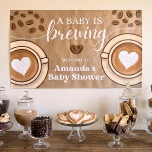 A Baby Is Brewing Banner | Coffee Baby Shower Backdrop | Rustic Gender Neutral Decoration | DIY Paint or Print | Editable Canva Template image 9