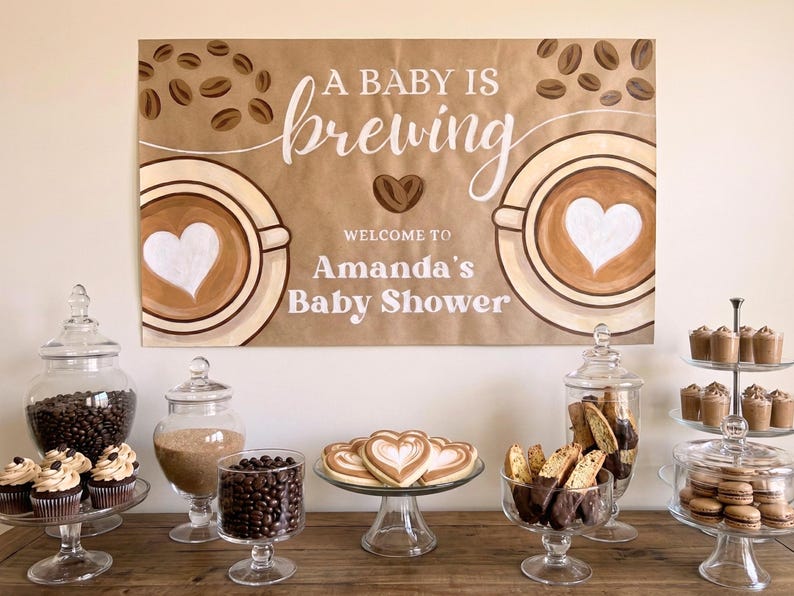 A Baby Is Brewing Banner | Coffee Baby Shower Backdrop | Rustic Gender Neutral Decoration | DIY Paint or Print | Editable Canva Template image 9