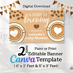 A Baby Is Brewing Banner | Coffee Baby Shower Backdrop | Rustic Gender Neutral Decoration | DIY Paint or Print | Editable Canva Template image 2
