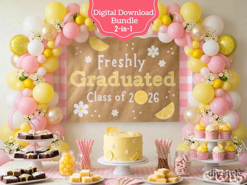 Lemon Graduation Banner Template | Freshly Graduated Party Backdrop ...