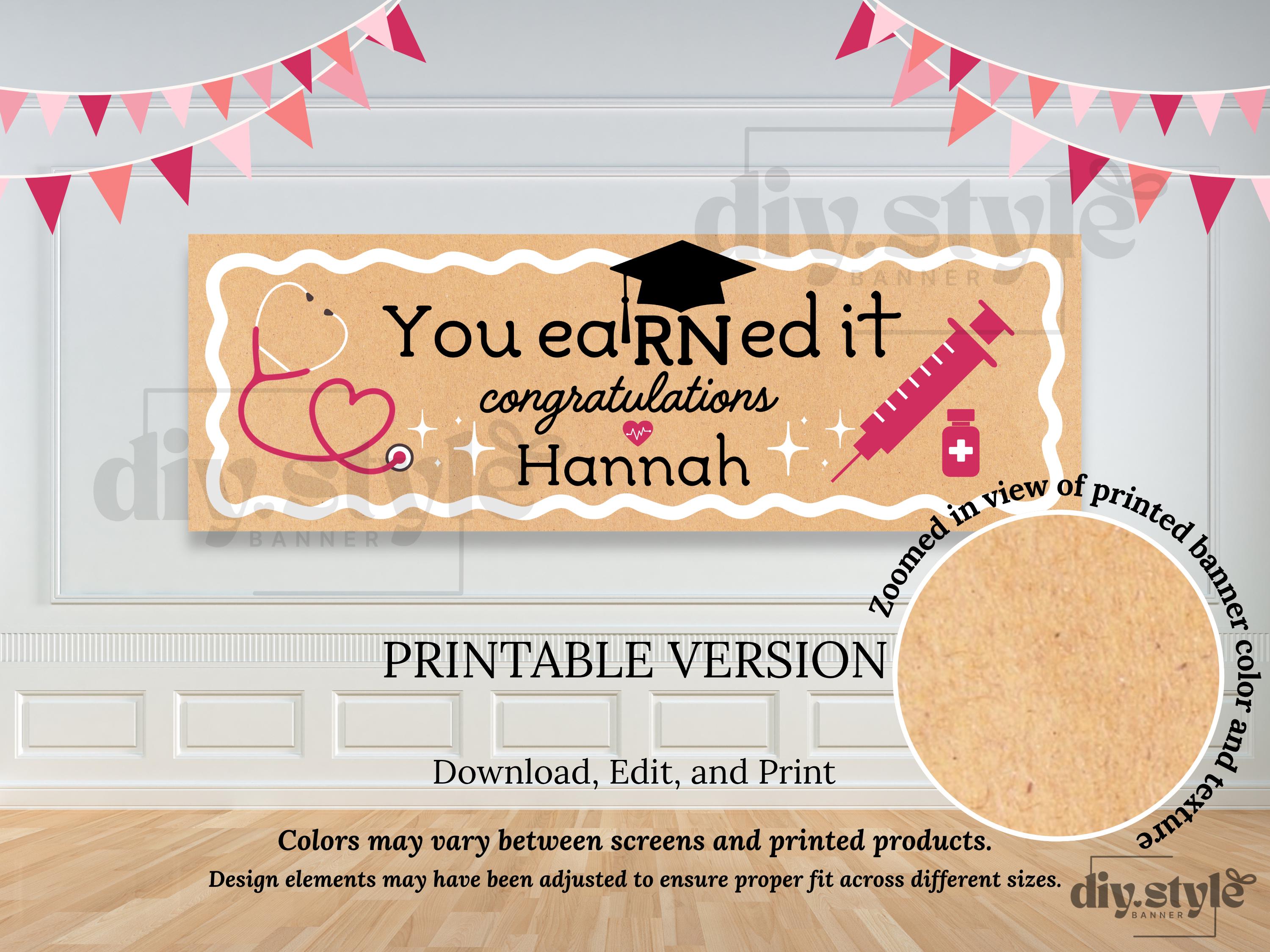 Printable Rn Sign RN Graduation Banner Editable Template, You Earned It Nurse Party ...