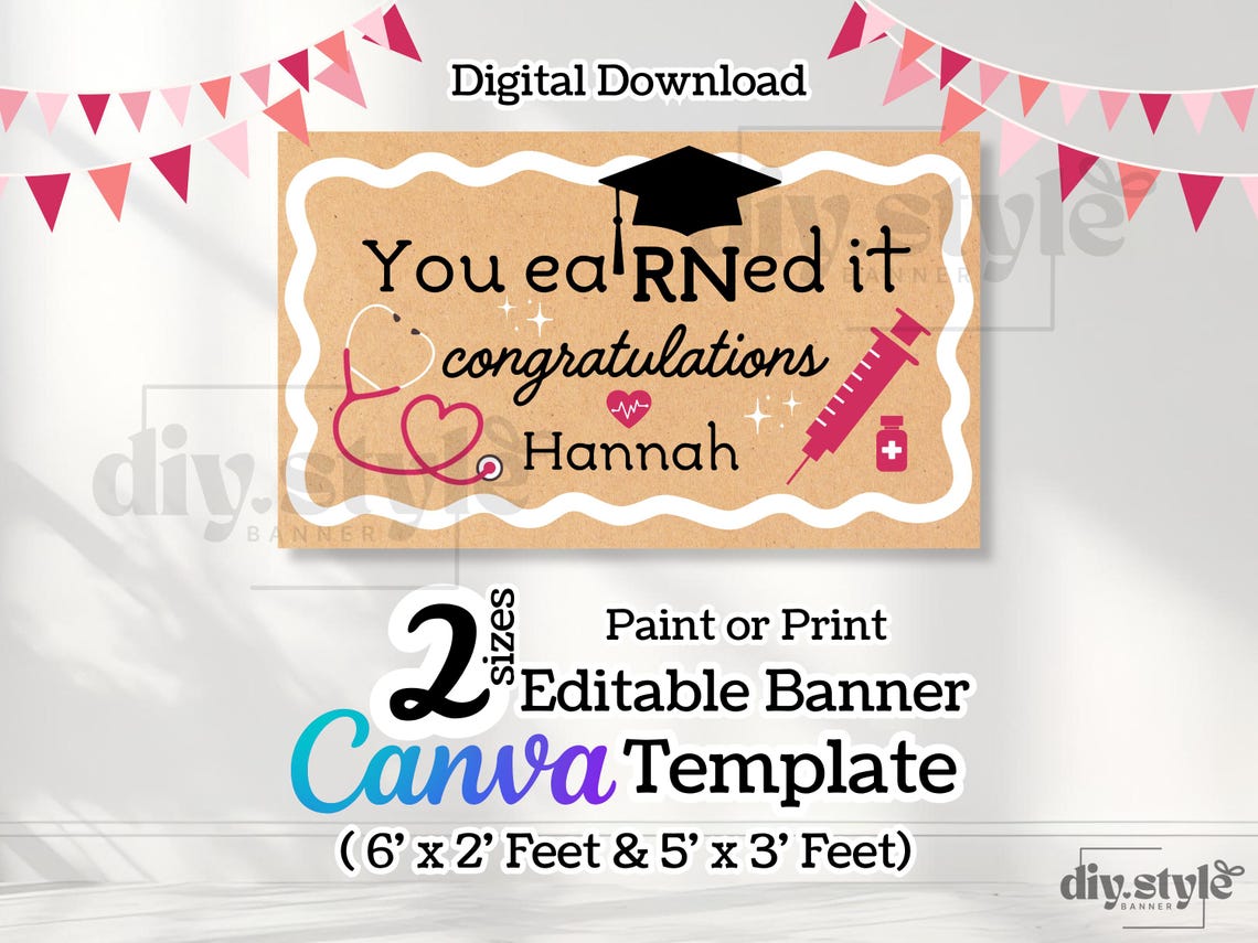 Printable Rn Sign RN Graduation Banner Editable Template, You Earned It Nurse Party ...