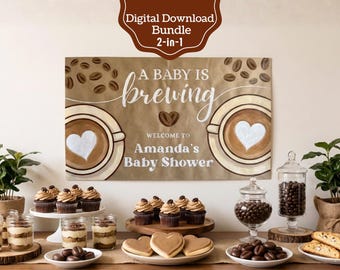 A Baby Is Brewing Banner | Coffee Baby Shower Backdrop | Rustic Gender Neutral Decoration | DIY Paint or Print | Editable Canva Template