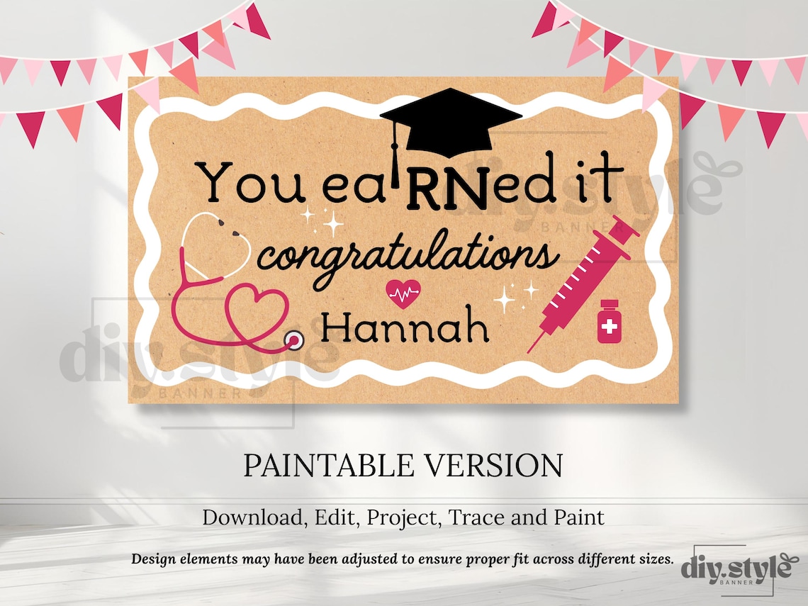 Printable Rn Sign RN Graduation Banner Editable Template, You Earned It Nurse Party ...