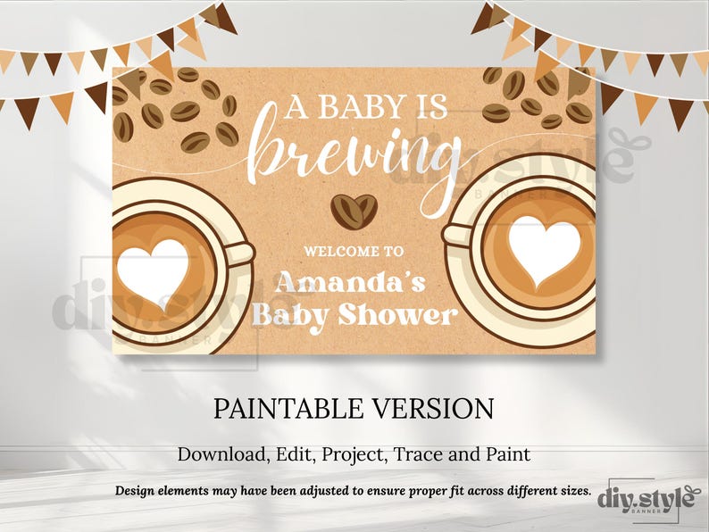 A Baby Is Brewing Banner | Coffee Baby Shower Backdrop | Rustic Gender Neutral Decoration | DIY Paint or Print | Editable Canva Template image 4