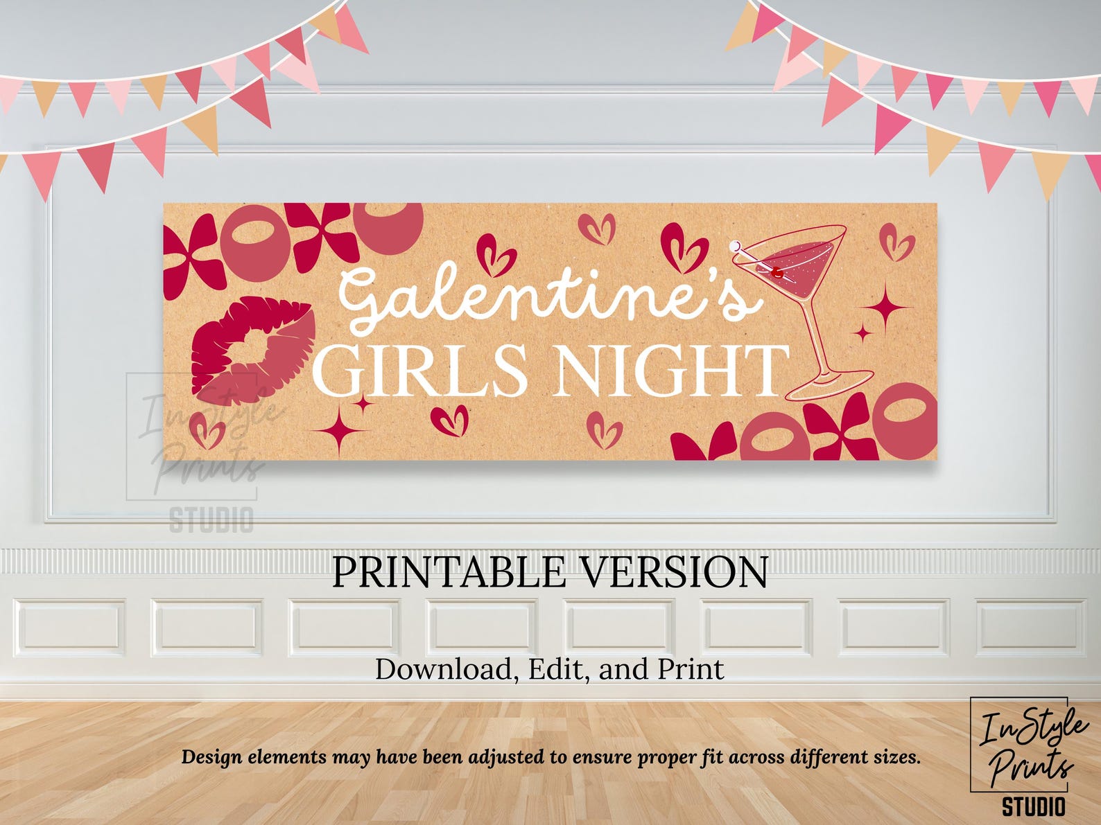 Galentine's Girls Night Banner Template, Editable Canva Backdrop, 2x6 ...