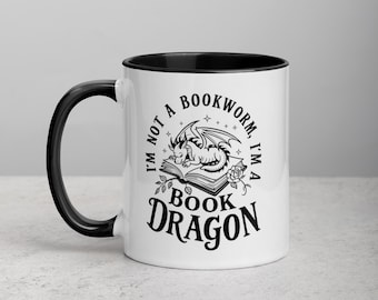 Book Dragon Mug | Not a Bookworm Book Dragon Gift | Reader Coffee Cup | Fantasy Book Lover Mug | Bibliophile Gift | Dragon Reading Drinkware
