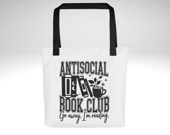 Antisocial Book Club Tote | Introvert Reading Gift | Library Bag for Readers