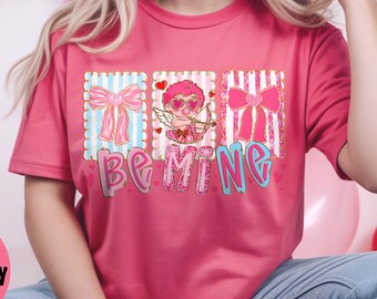 Camiseta "Be Mine Valentine", camiseta con gráfico de Cupido, camiseta Coquette para San Valentín, camiseta rosa "Love" de Comfort Colors 1717, camiseta de Galentines