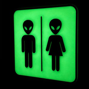 UFO Alien Bathroom Sign GLOW in the Dark *FREE Ship