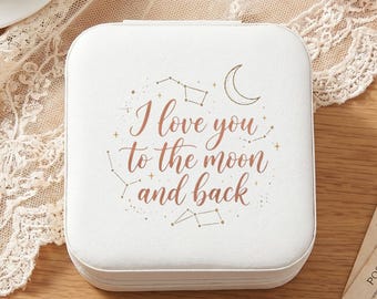 Porta-joias de viagem, estojo para joias com mensagem de amor em formato de lua, presente romântico para ela, lembrança para namorada ou esposa, presente de aniversário.