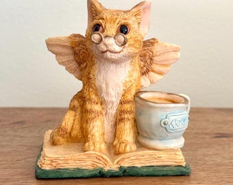 Rare figurine dragons de poche « Le chat de la bibliothèque » de 1992 par Real Musgrave