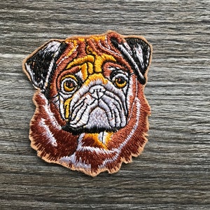 Pug Dog Patch Embroidery Iron or Sew on Clothing Clothes Jacket Coat Sweatshirt Shirt Bag Jeans Rucksack
