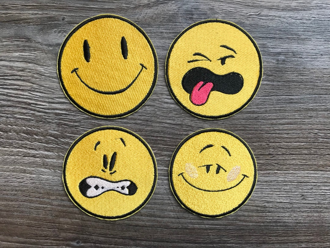 Smiley Face Tongue Crazy Happy Faces Large Embroidery Patch Iron or Sew ...
