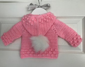 Pink Hoody Hoodie Cardigan for a Baby Girl Size Newborn 0-3 Months Hand Knitted