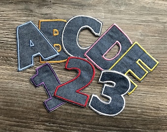 Parches de tela vaquera con letras y números, apliques del alfabeto, parche bordado para planchar o coser