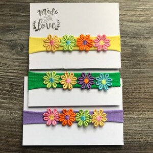 Daisy Flower Headband Pretty Floral Hair Accessory Baby Infant Child Coloured Daises Babies Ideal Photo Prop or Wedding - Party Wear