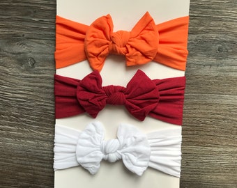 Knotted Bow Headband Orange Rust White Pretty Hair Accessory Baby Infant Child Babies Ideal Photo Prop or Wedding - Party Wear