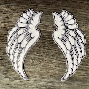 Heavenly Angel Wings in Grey & White Gray Clothing Clothes Jacket Coat Sweatshirt Shirt Jeans Bag Embroidery Patch Iron or Sew On