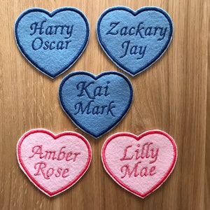 Personalised Heart Shaped Name Patch Pink for Girl & Blue for Boy Embroidery Patch Iron on or Sew on