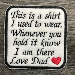 Personalised Memory Embroidery Patch for a Memory Pillow Cushion or Bear This is a shirt I used to wear etc Iron or Sew On Square Patch