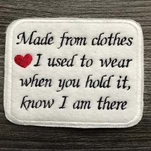 Personalised Memory Embroidery Bereavement Patch for a Memory Pillow Cushion or Bear Made from clothes I used to wear etc Iron or Sew On